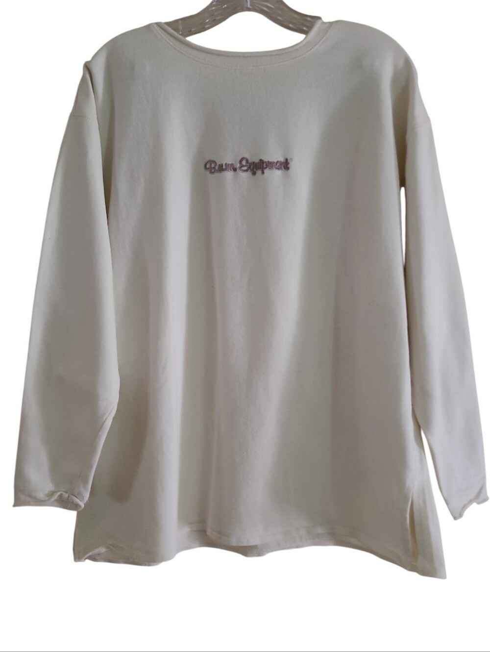 Vintage 90s Y2K B.U.M Equipment Roll Neck Sweatshirt Ivory Purple Embroidered